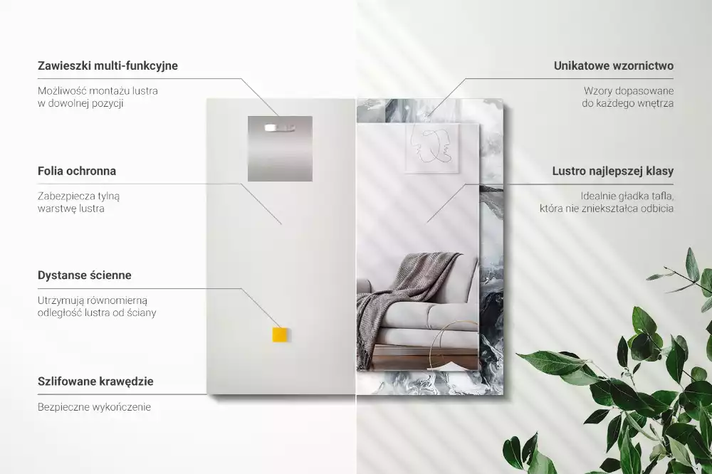 Specchio rettangolare con cornice stampata Composizione di pittura astratta