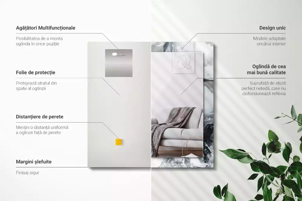 Specchio rettangolare con cornice stampata Composizione di pittura astratta