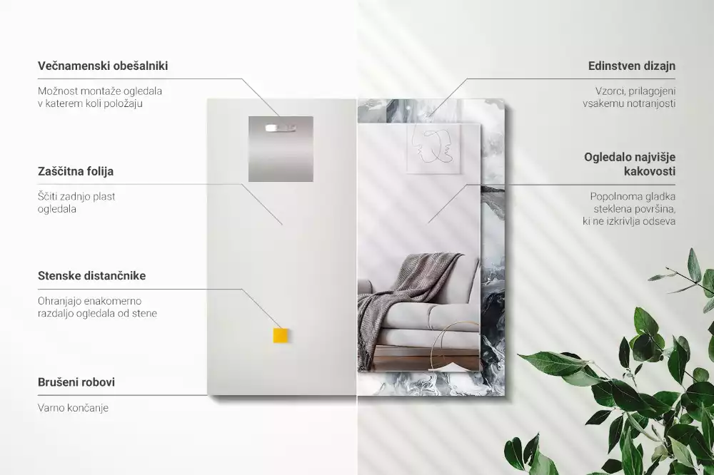 Specchio rettangolare con cornice stampata Composizione di pittura astratta