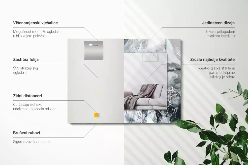 Specchio rettangolare con cornice stampata Composizione di pittura astratta