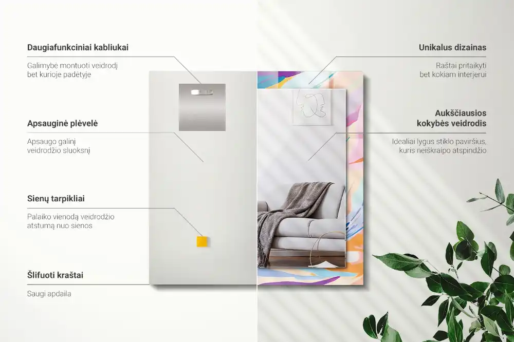 Specchio rettangolare stampato Tratti colorati astratti