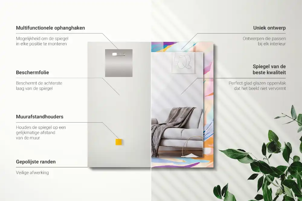 Specchio rettangolare stampato Tratti colorati astratti