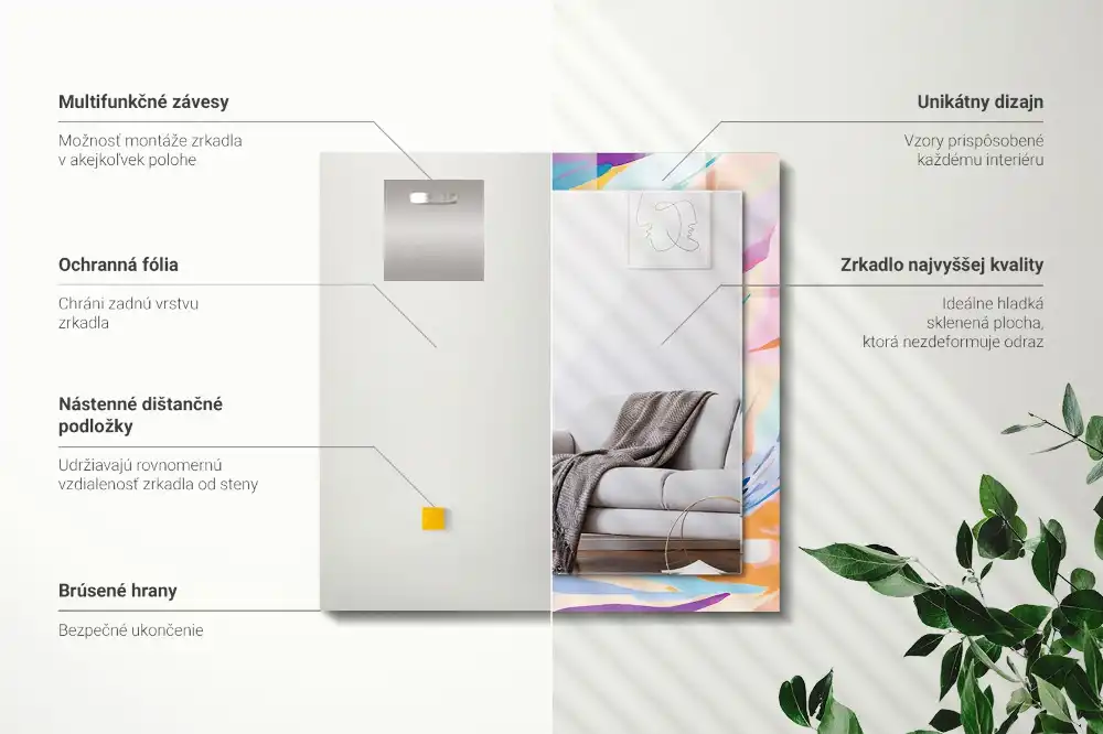 Specchio rettangolare stampato Tratti colorati astratti