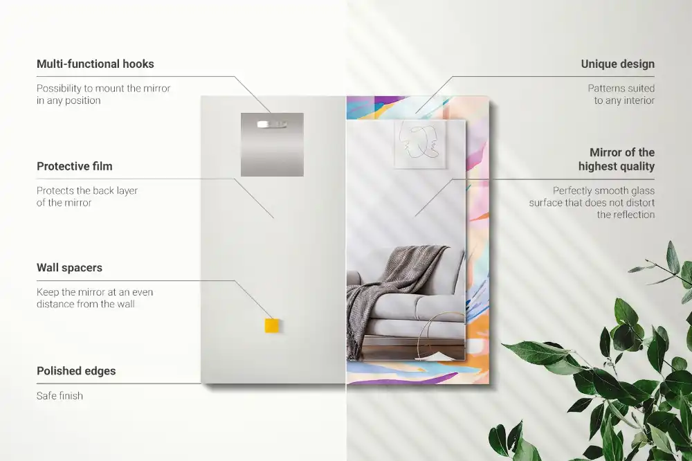 Specchio rettangolare stampato Tratti colorati astratti