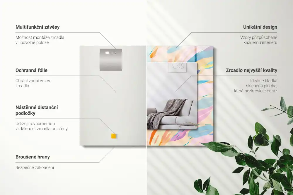 Specchio rettangolare stampato Tratti colorati astratti