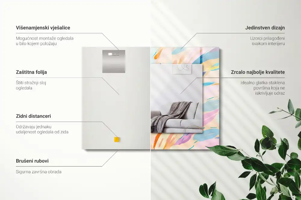 Specchio rettangolare stampato Tratti colorati astratti