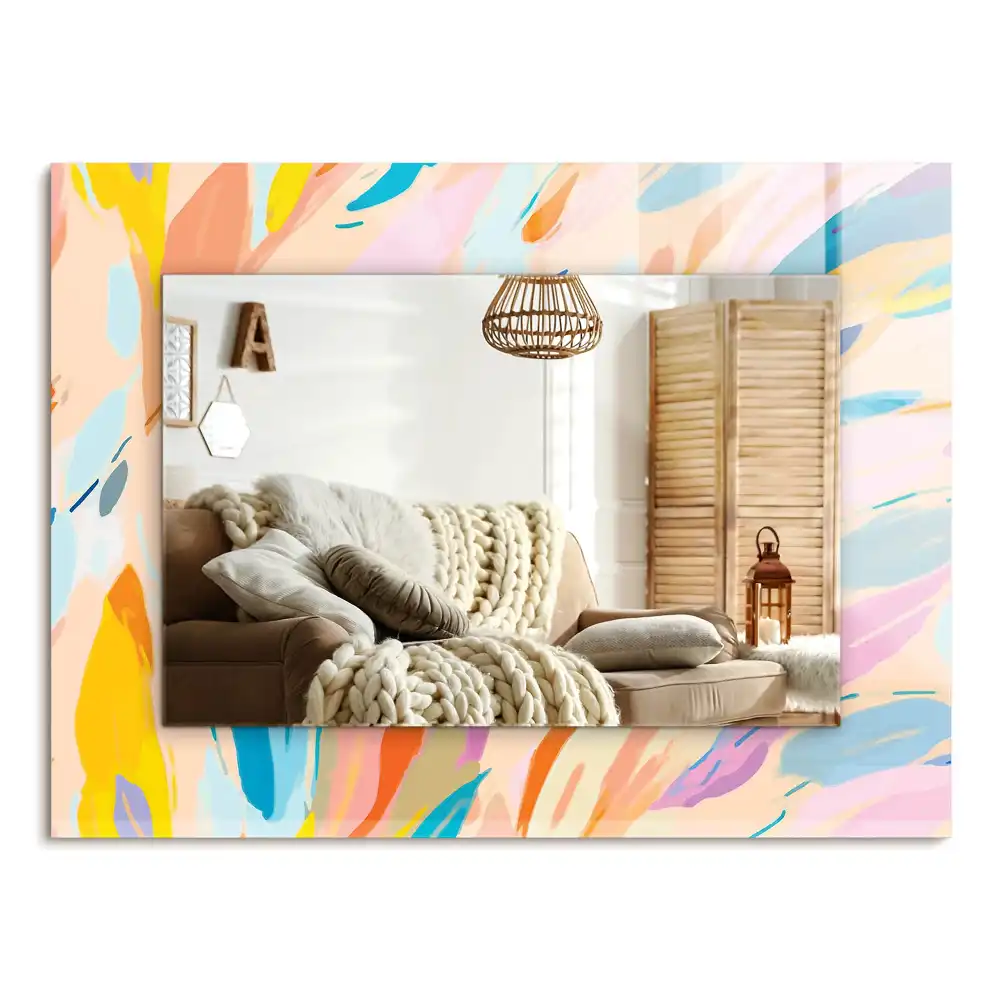 Specchio rettangolare stampato Tratti colorati astratti