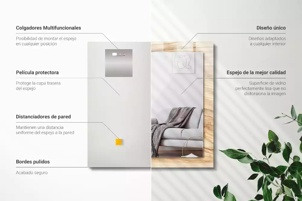 Specchio rettangolare con cornice stampata Texture della venatura del legno