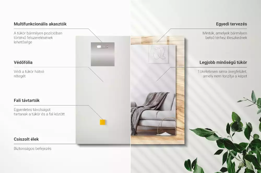 Specchio rettangolare con cornice stampata Texture della venatura del legno