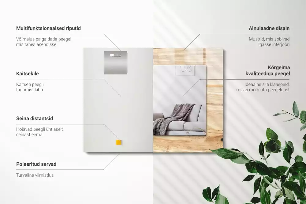 Specchio rettangolare con cornice stampata Texture della venatura del legno