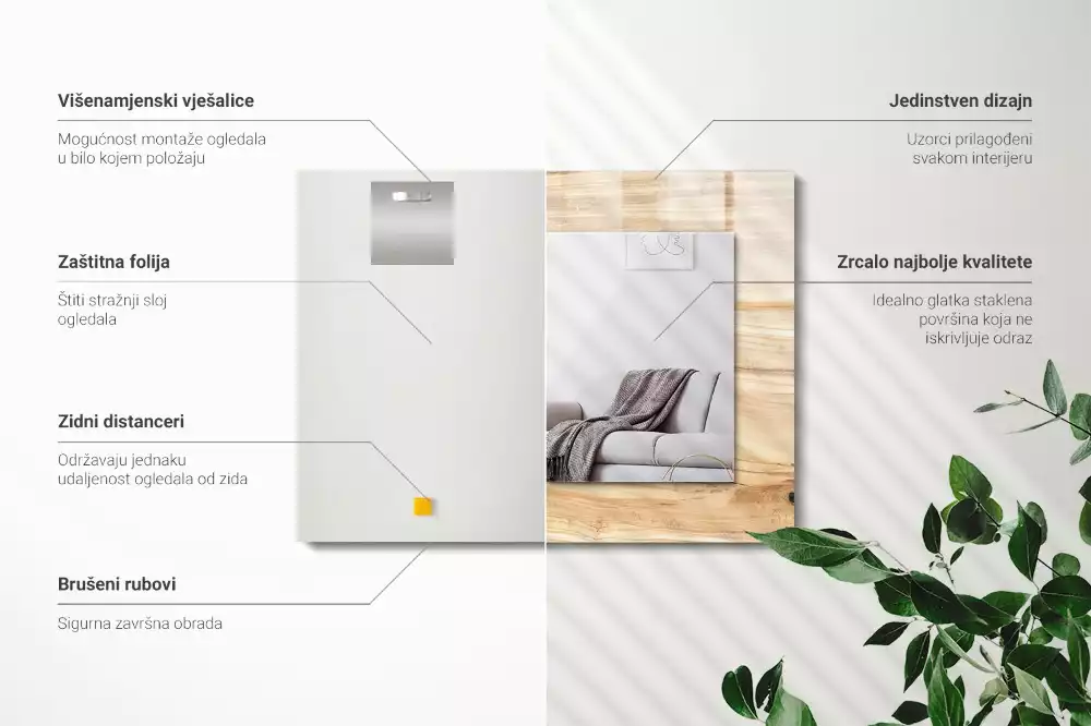 Specchio rettangolare con cornice stampata Texture della venatura del legno