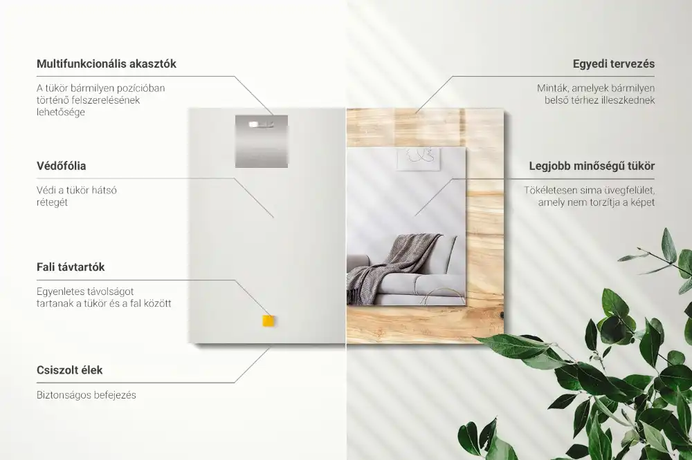 Specchio rettangolare con cornice stampata Texture della venatura del legno