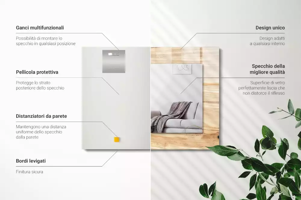 Specchio rettangolare con cornice stampata Texture della venatura del legno