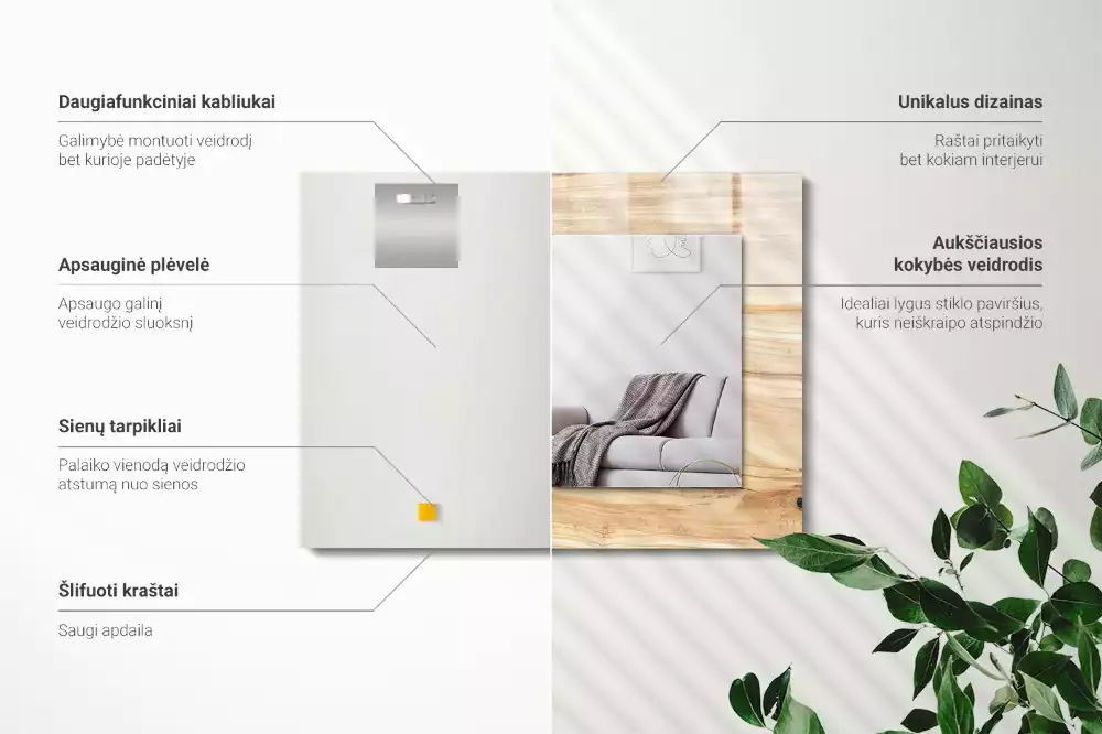 Specchio rettangolare con cornice stampata Texture della venatura del legno