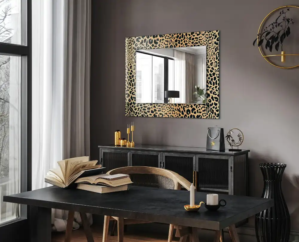 Specchio rettangolare con cornice stampata Pantera del leopardo