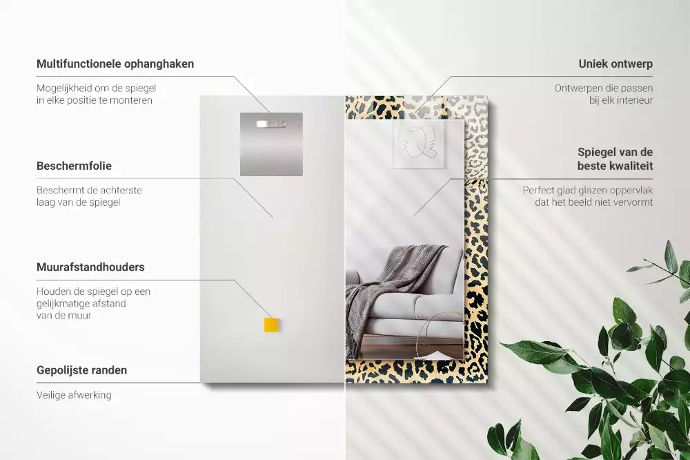 Specchio rettangolare con cornice stampata Pantera del leopardo