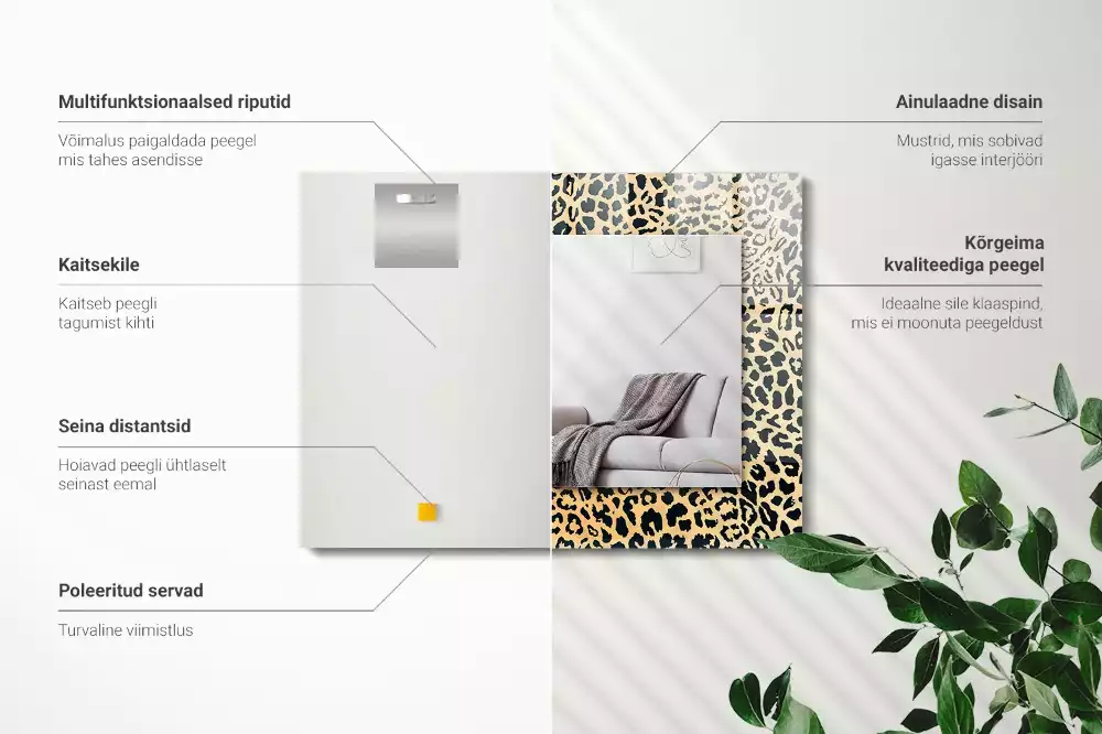 Specchio rettangolare con cornice stampata Pantera del leopardo