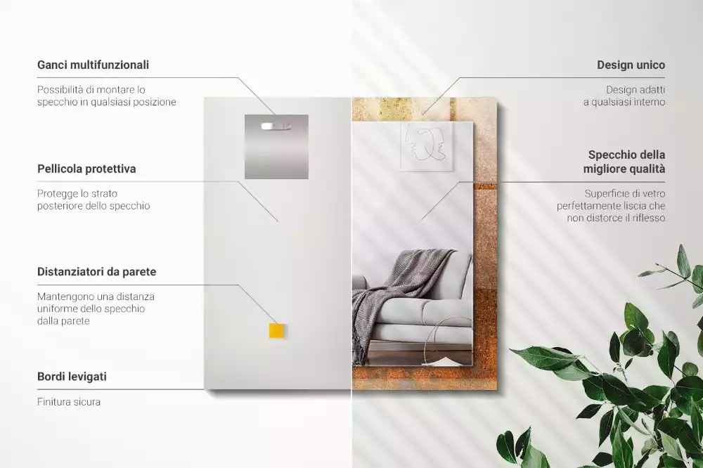 Specchio rettangolare decoro Lamiera arrugginita alla moda