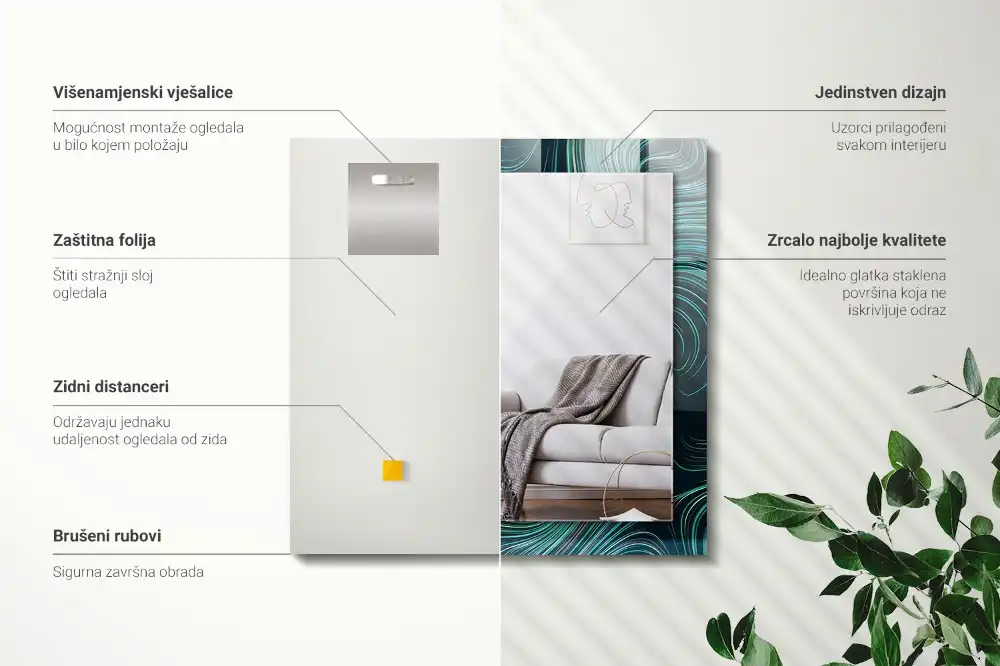 Specchio rettangolare stampato Motivi di linee astratte