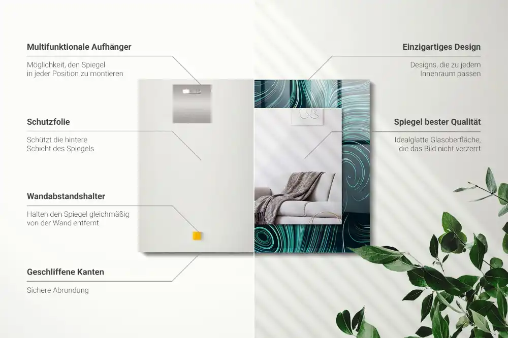 Specchio rettangolare stampato Motivi di linee astratte