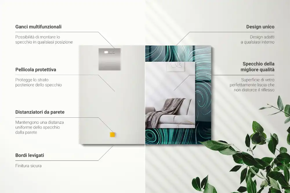 Specchio rettangolare stampato Motivi di linee astratte