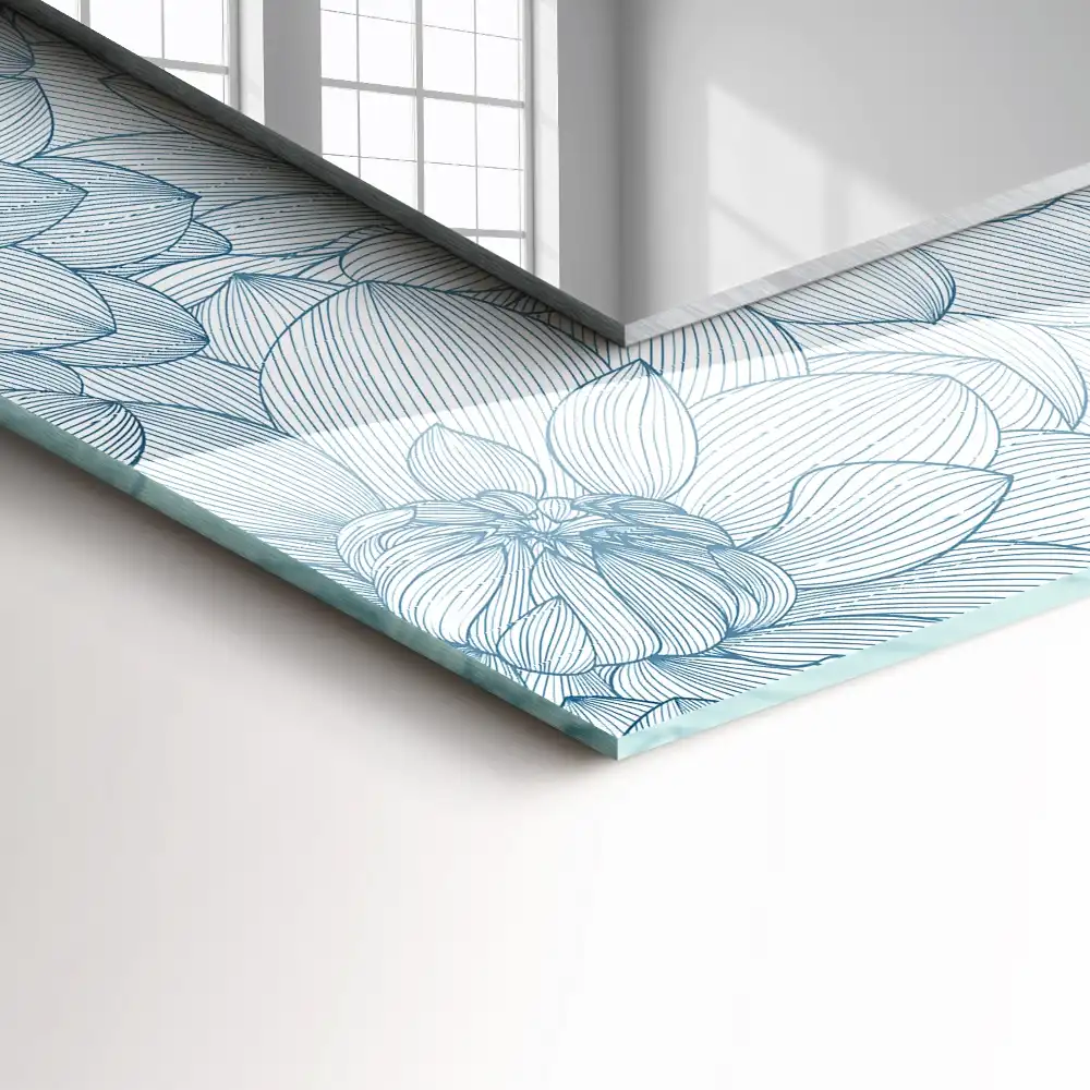 Specchio rettangolare stampato Motivo floreale blu