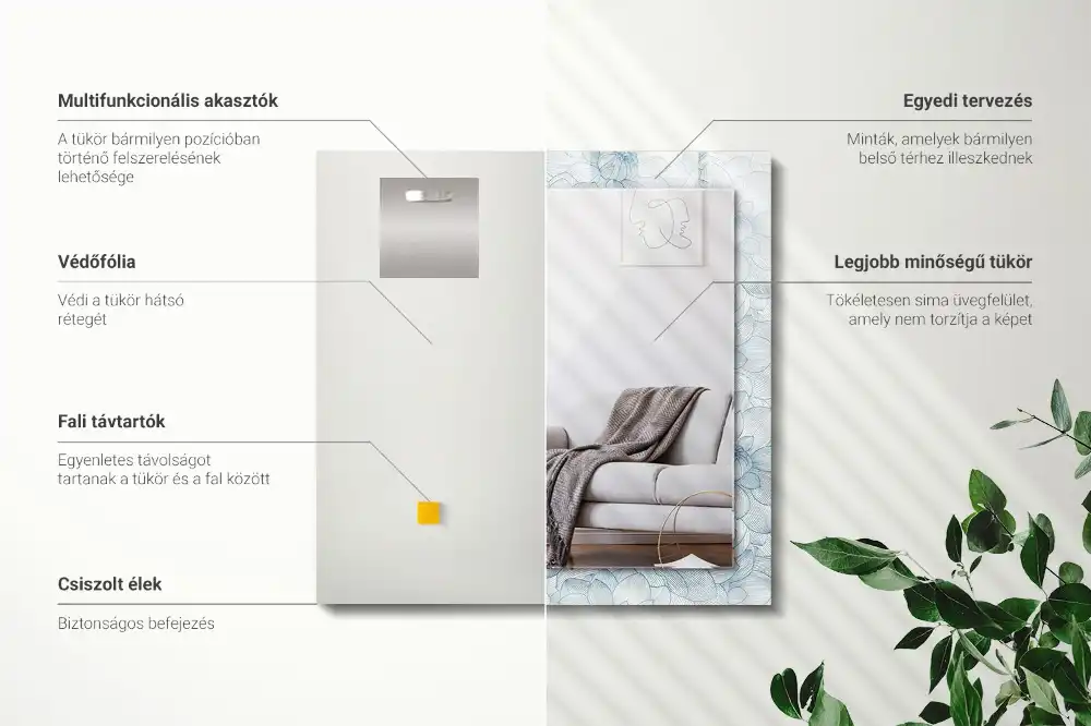 Specchio rettangolare stampato Motivo floreale blu