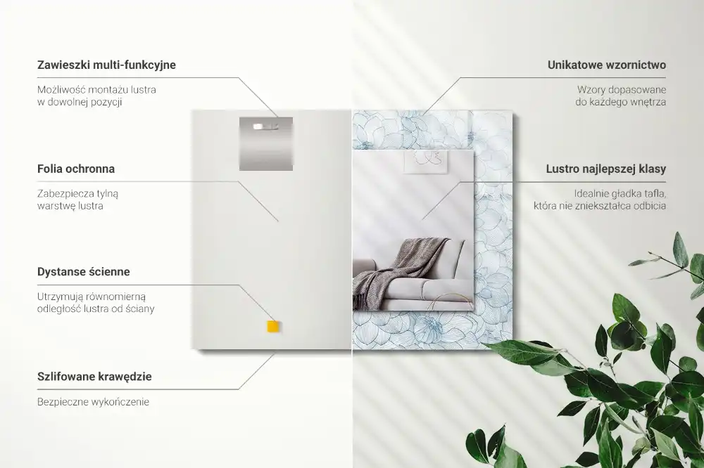 Specchio rettangolare stampato Motivo floreale blu