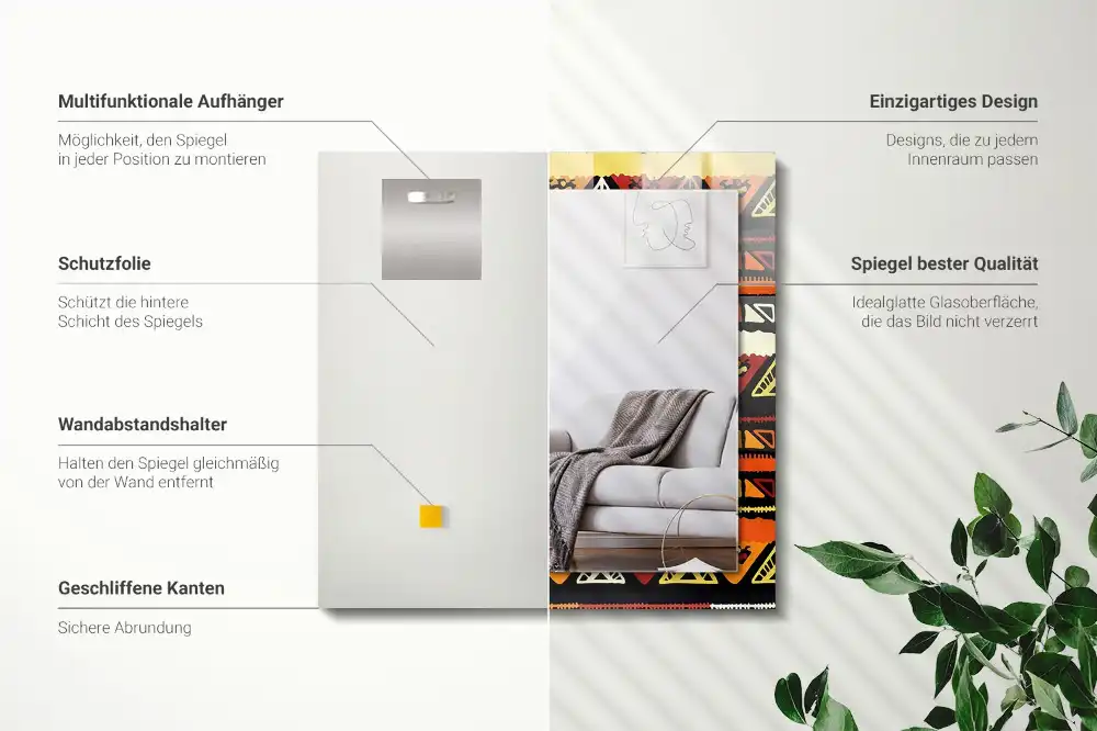 Specchio rettangolare con cornice stampata Motivo etnico colorato