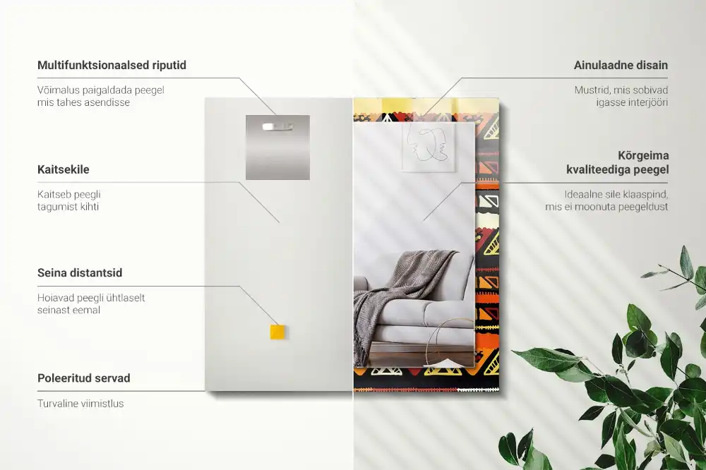 Specchio rettangolare con cornice stampata Motivo etnico colorato