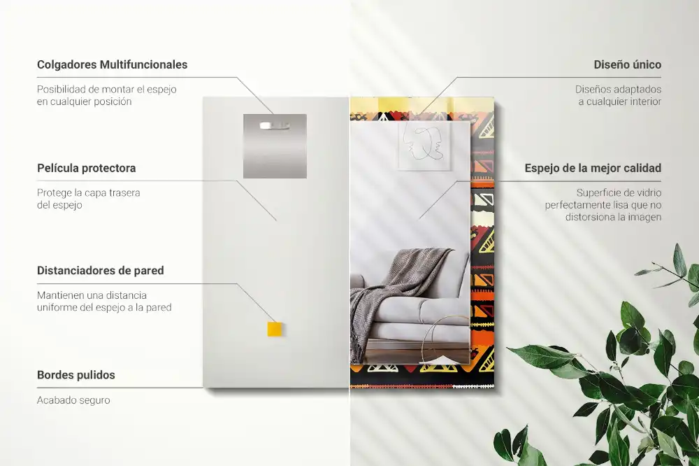 Specchio rettangolare con cornice stampata Motivo etnico colorato