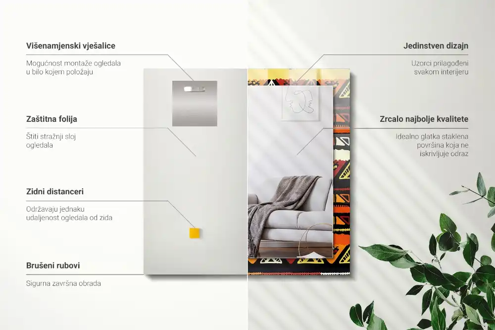 Specchio rettangolare con cornice stampata Motivo etnico colorato