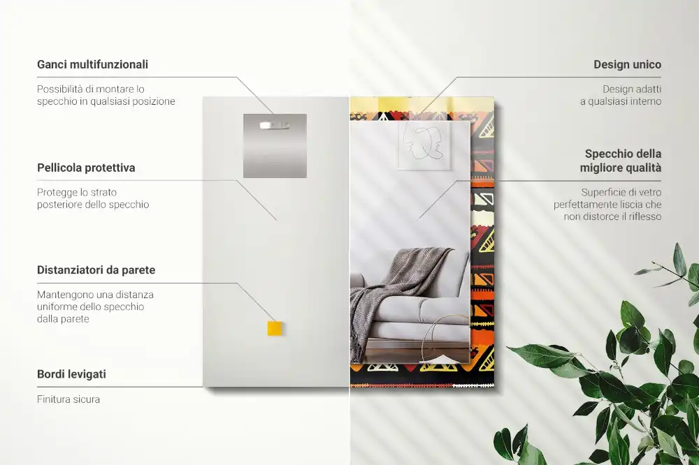 Specchio rettangolare con cornice stampata Motivo etnico colorato