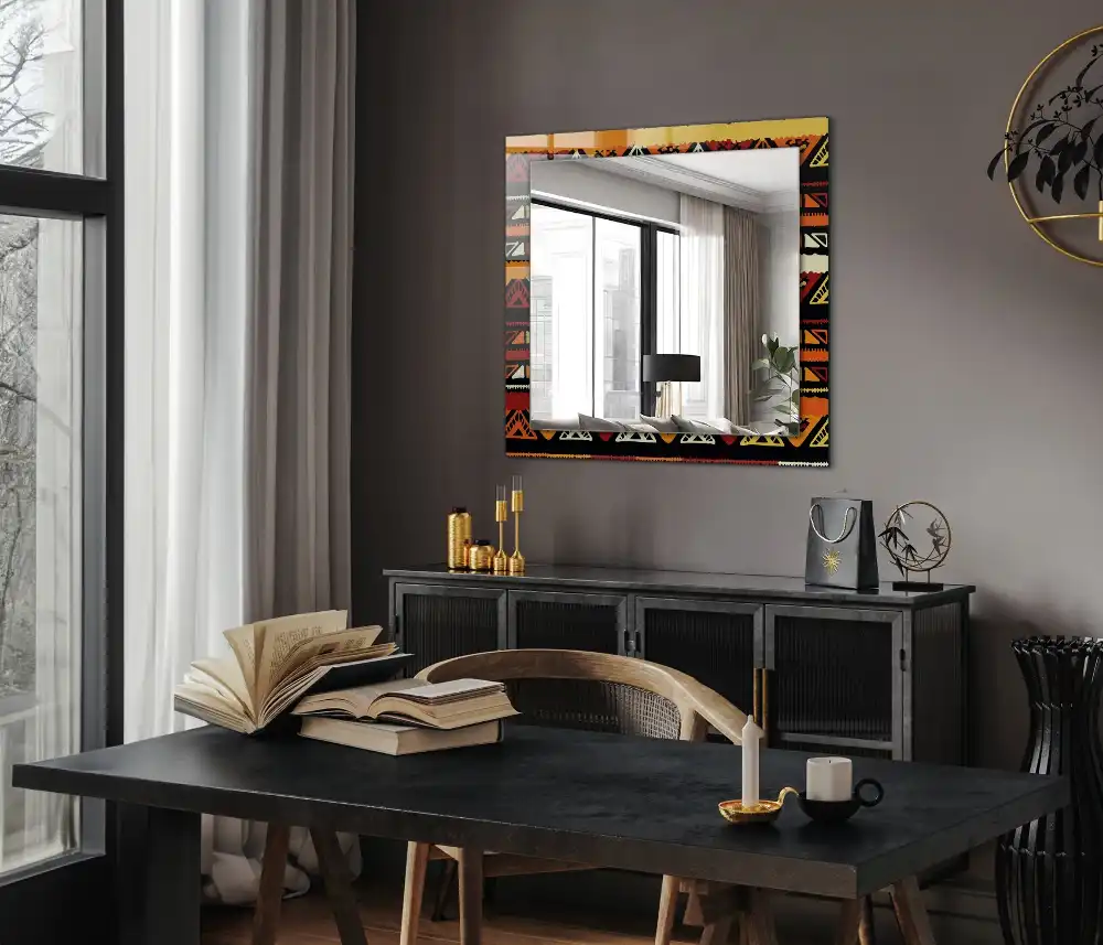 Specchio rettangolare con cornice stampata Motivo etnico colorato