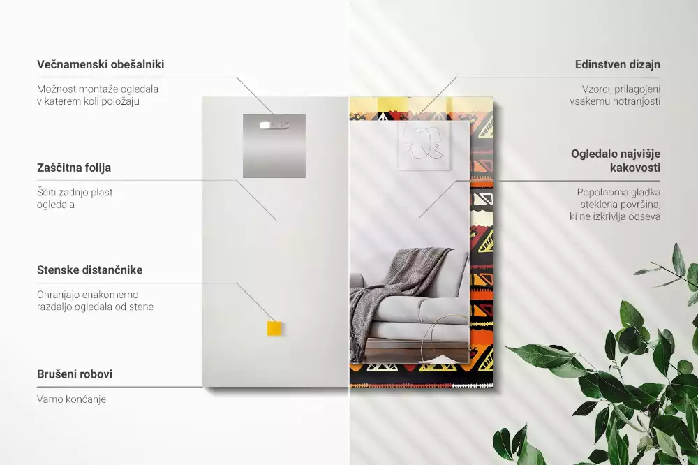 Specchio rettangolare con cornice stampata Motivo etnico colorato