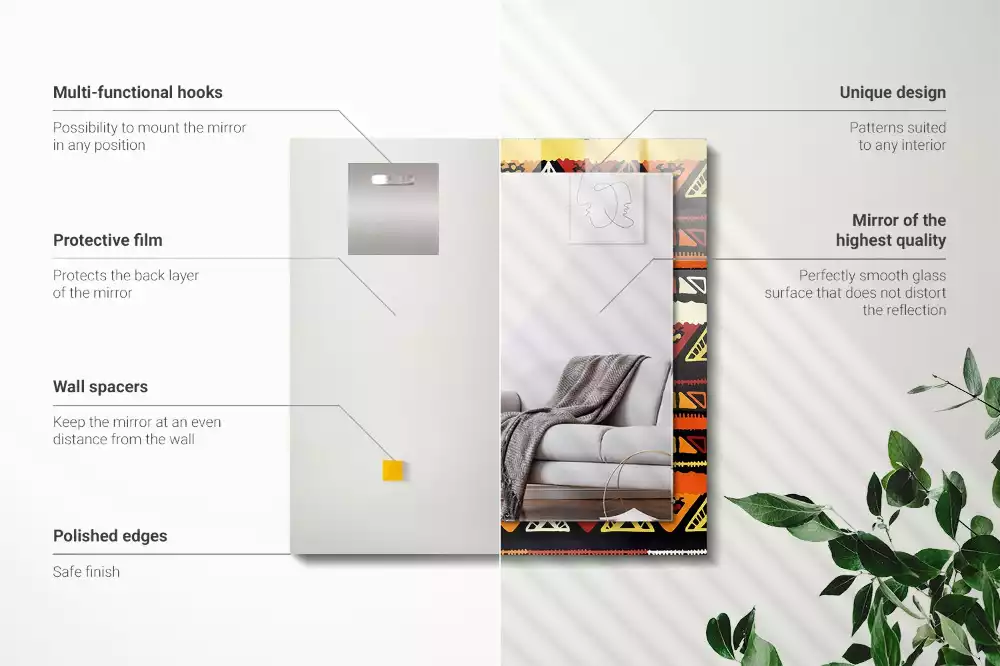 Specchio rettangolare con cornice stampata Motivo etnico colorato