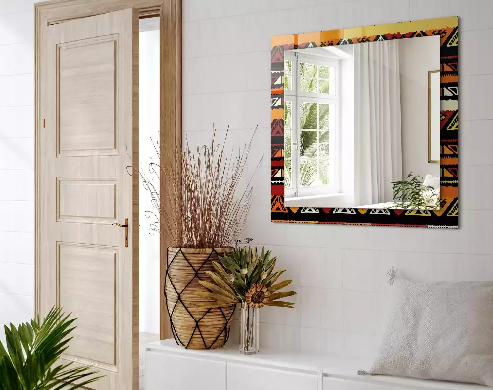 Specchio rettangolare con cornice stampata Motivo etnico colorato