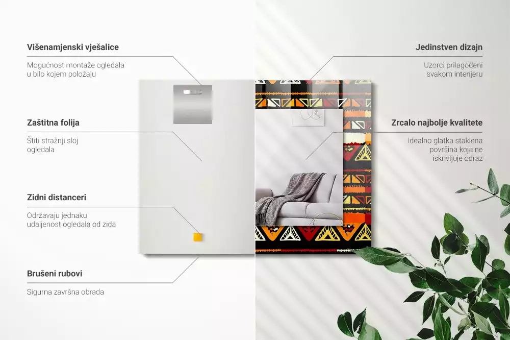 Specchio rettangolare con cornice stampata Motivo etnico colorato