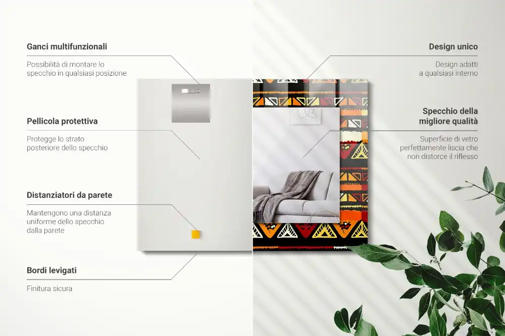 Specchio rettangolare con cornice stampata Motivo etnico colorato