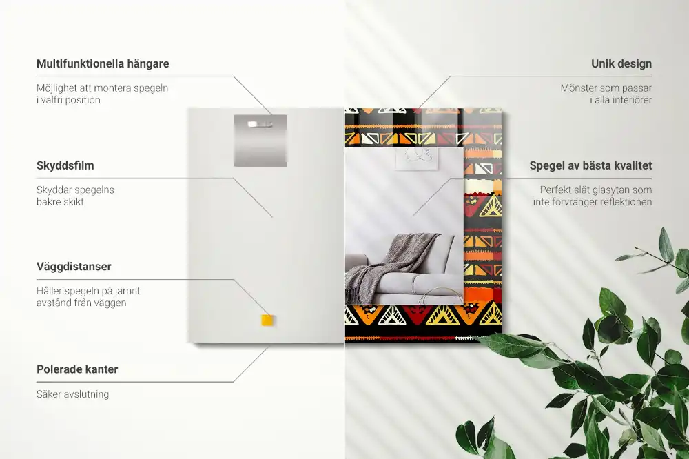 Specchio rettangolare con cornice stampata Motivo etnico colorato