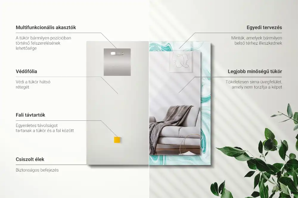 Specchio rettangolare stampato Motivo astratto in marmo