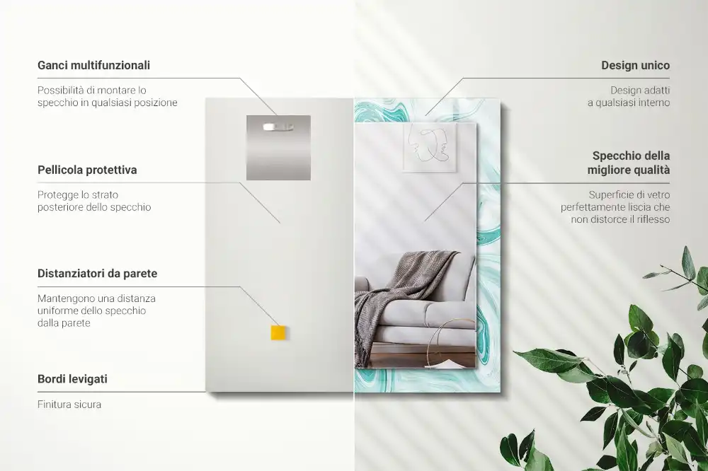 Specchio rettangolare stampato Motivo astratto in marmo