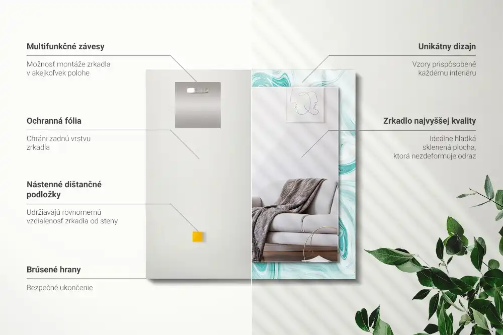 Specchio rettangolare stampato Motivo astratto in marmo