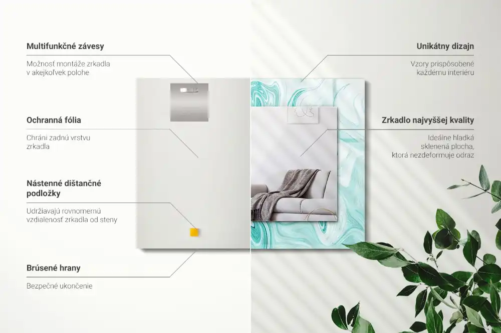 Specchio rettangolare stampato Motivo astratto in marmo