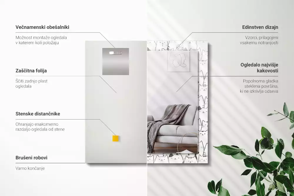 Specchio rettangolare decoro gatti felici