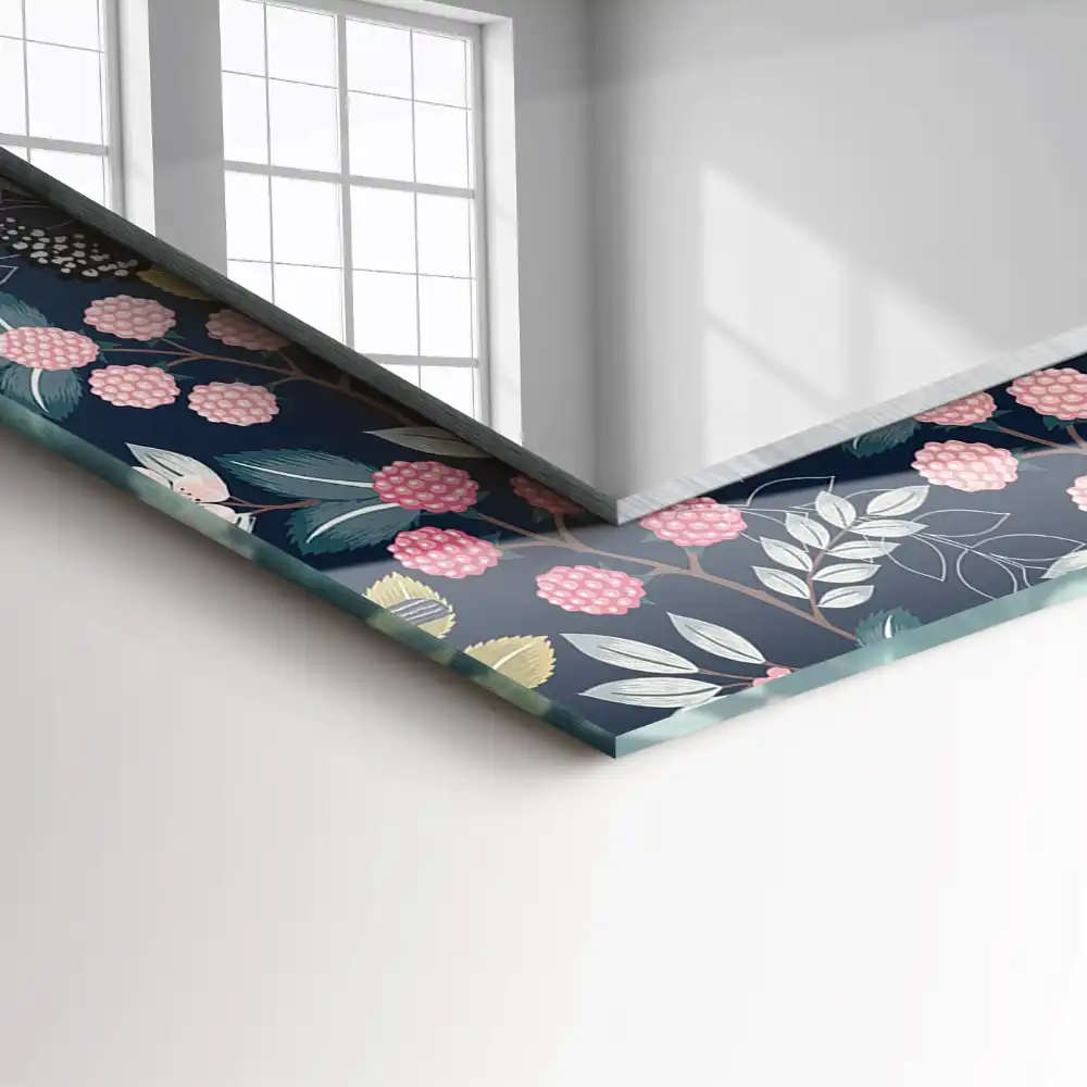 Specchio rettangolare con cornice stampata Fiori foglie uccelli