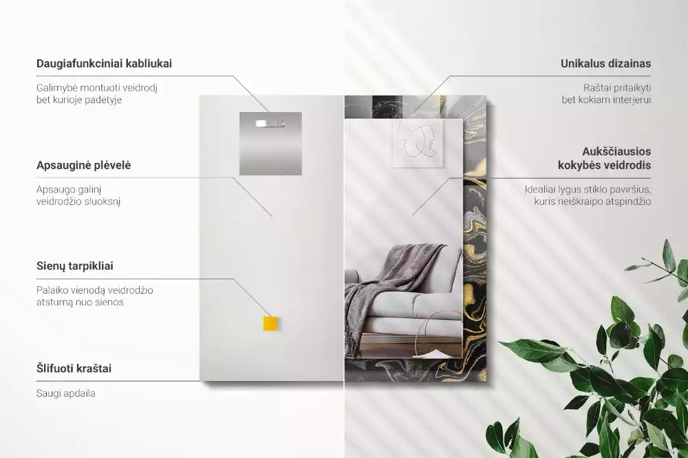 Specchio rettangolare stampato Motivo astratto in marmo