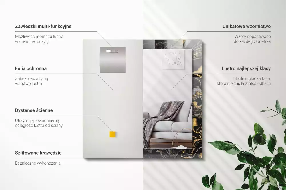 Specchio rettangolare stampato Motivo astratto in marmo