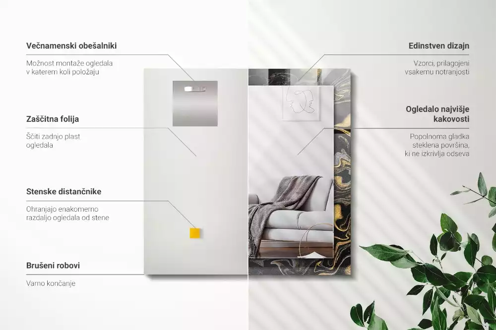 Specchio rettangolare stampato Motivo astratto in marmo