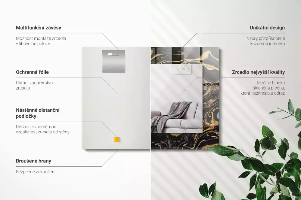 Specchio rettangolare stampato Motivo astratto in marmo